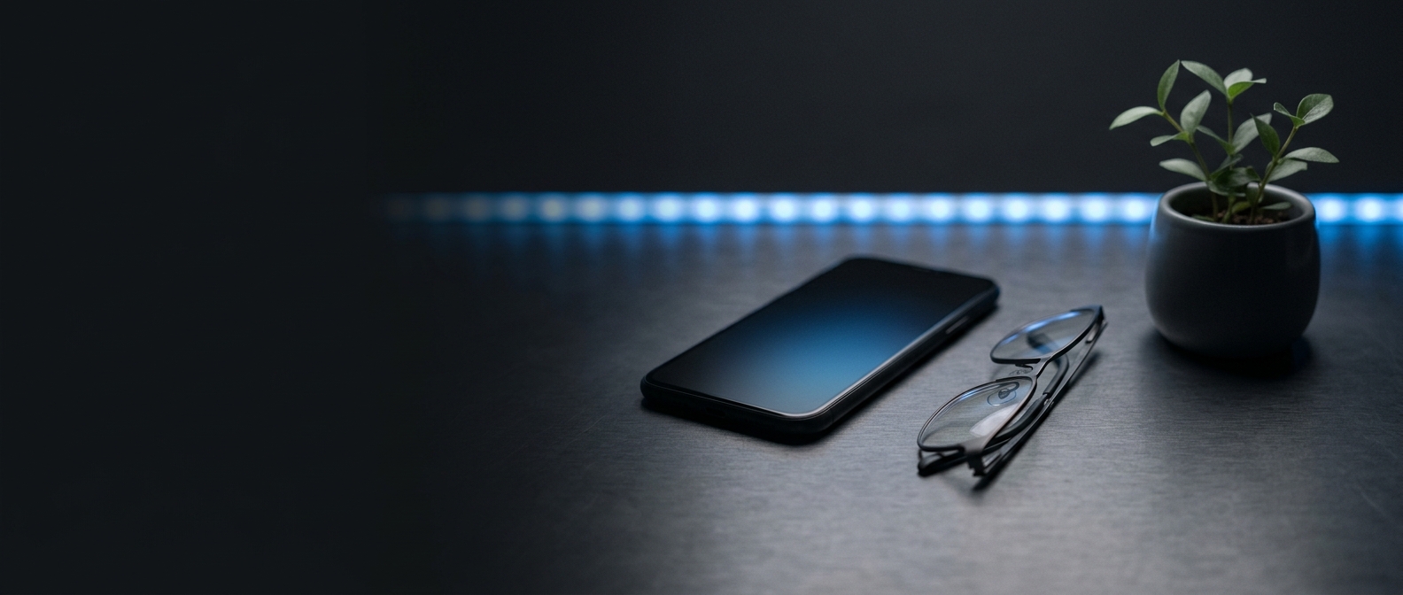 A finished website live on a phone resting on a desk