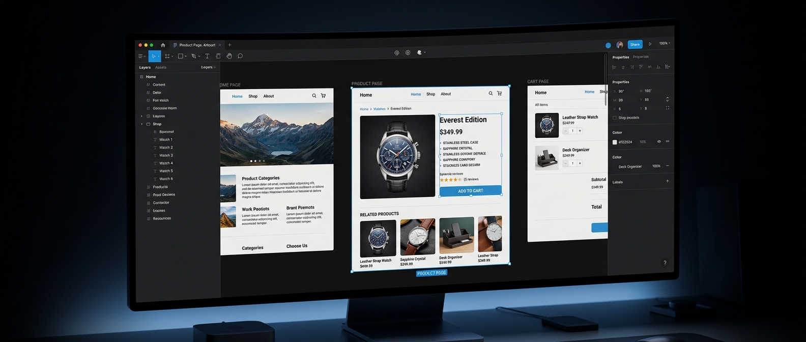 Page layouts arranged side by side in a design tool